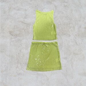 White Fox Yellow Sequin Skirt & Top Set